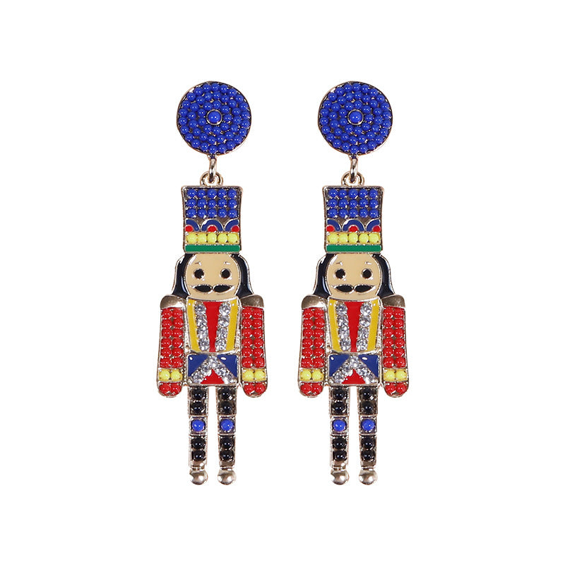 Wholesale Christmas Cartoon Faceless Doll Red Guard Diamond Earrings